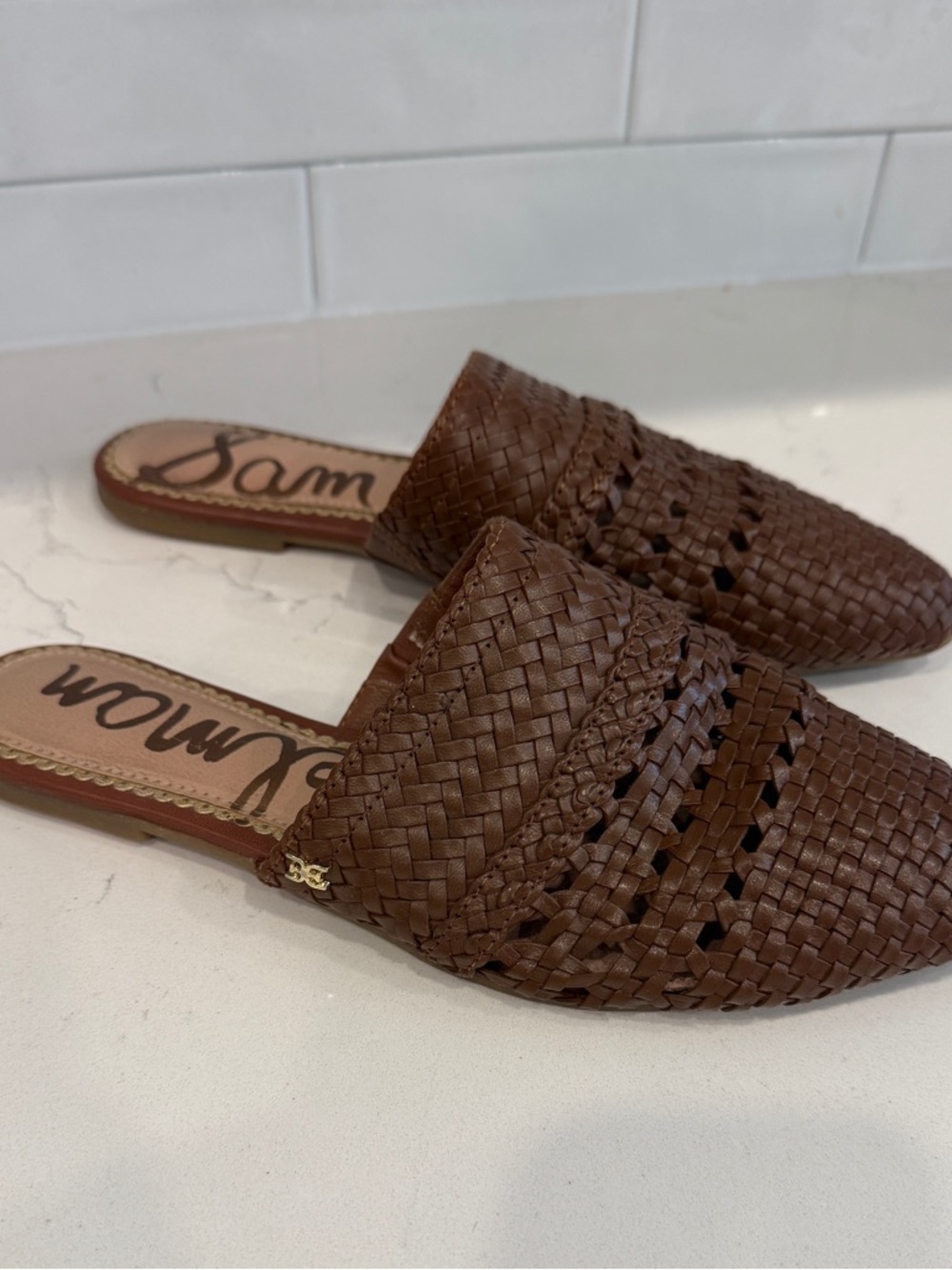 Sam Edelman Brown Tan Woven Leather Slide Mules Size 8